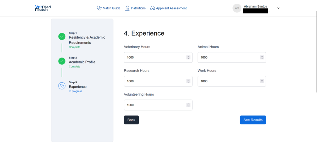 screenshot of the VetMed Match App